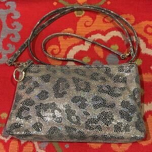 Hobo Darcy Cheetah shimmer suede leather Crossbody/clutch